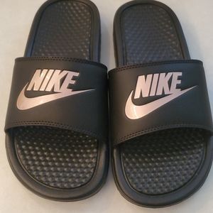 Nike slides size 8 with rose gold logo